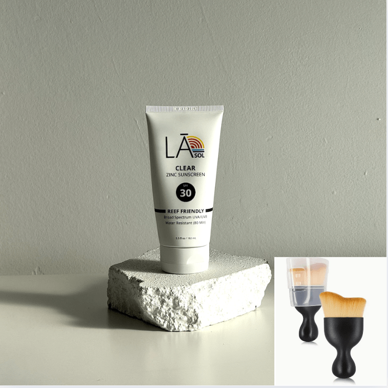 BUNDLE UP: 5.5 oz CLEAR MINERAL ZINC SUNSCREEN / BRUSH APPLICATOR - LĀ SOL COLLECTIVE reef - friendly zinc - based clean beauty